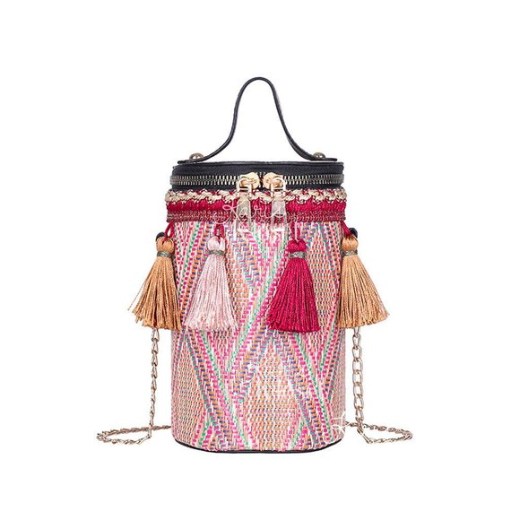 "Staycation" Tassle red bucket bag purse - Picture 2 of 8